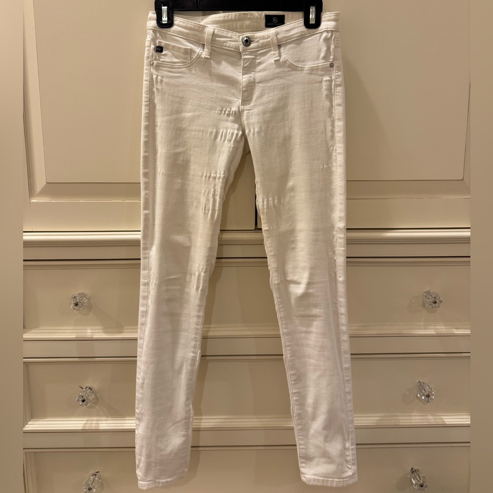 AG Adriano Goldschmied Low Rise Skinny Jeans In White, Size 26R